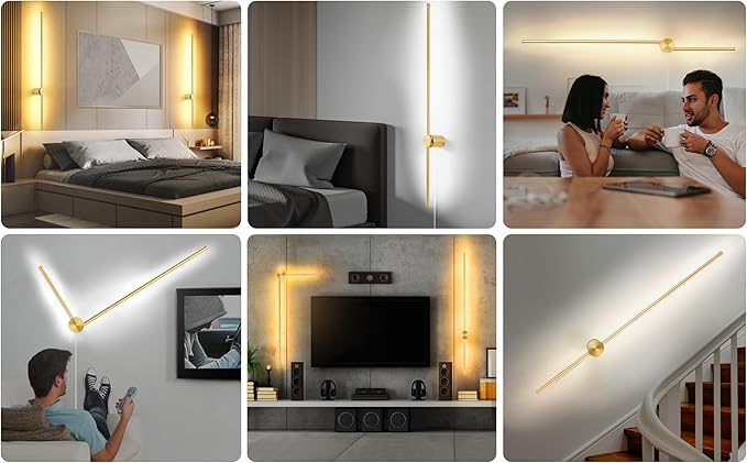 Wall Sconces Set of Two with Remote, Stepless Colors 3000K-6500K & Stepless Dimming, Hardwire or Plug-in, 180° Rotate, LED Gold Plug in Wall Sconces with Timer & Night Light, 39.4 Inches