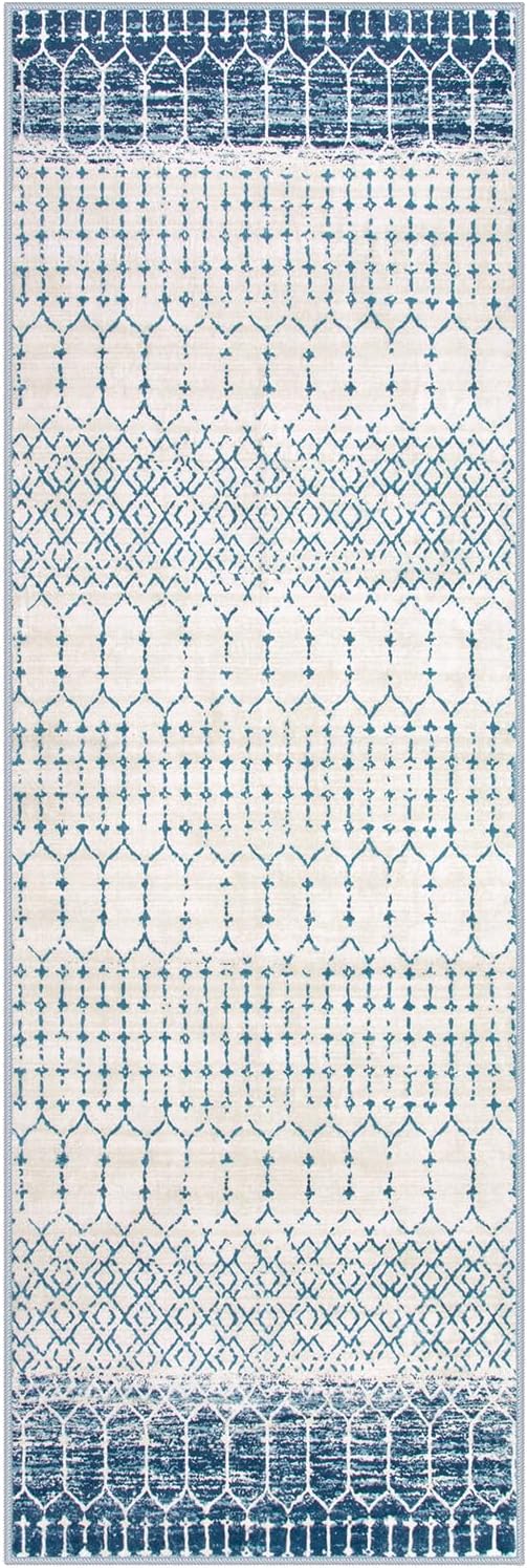 Lahome Runner Rug 2x8 Hallway Rug Runner- Washable Non-Slip Kitchen Carpet Untra- Thin Throw Blue Mat, Moroccan Geometric Print Indoor Floor Mat for Entryway Laundry Bedroom