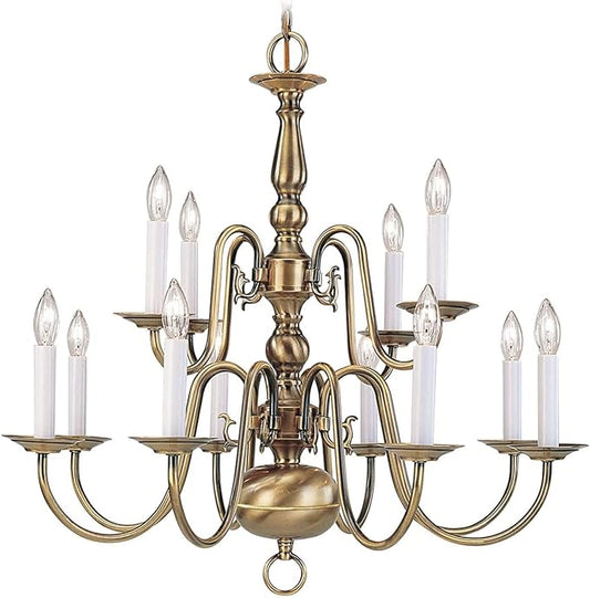 Livex Lighting 5012-01 Williamsburgh 12 Light Two Tier (8+4) Chandelier, Antique Brass