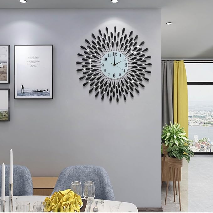 28.0 Inch Modern Elegant Silent Wall Clock, Quartz Non-Ticking Large Wall Clock for Living Room Kitchen Office Decor
