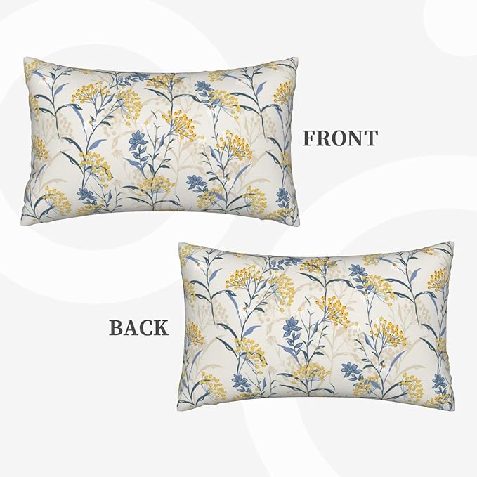 Spring Summer Seasonal Lumbar Pillow Covers 12x20 Inch Set of 2 Watercolor Blue Yellow Flower Throw Pillow Cover Vintage Plant Floral Pillowcase Cushion Cases for Home Couch Bed Sofa