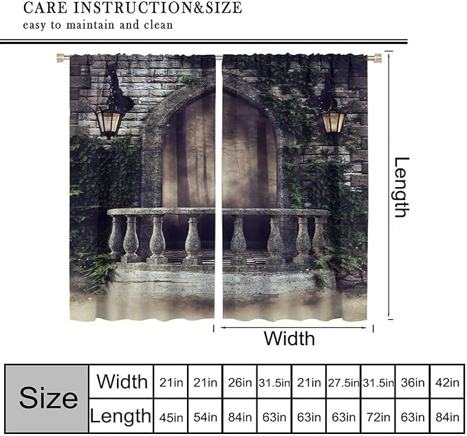 Retro Gothic Castle Arch Blackout Curtains, Mid Century European Art Aesthetics Forest Window Drapes, for Living Room Bedroom 27.5(W)*63(L) 2 Panels