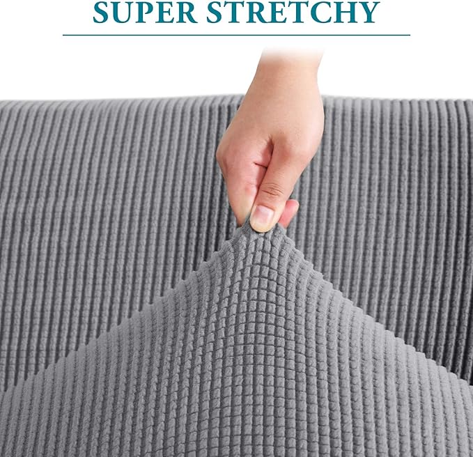 Flamingo P High Stretch Sofa Slipcover Non Slip Loveseat Covers for 2 Cushion Couch Washable Pet Furniture Protector Covers with Elastic Bottom, Thick Jacquard Fabric (Medium, Dove)
