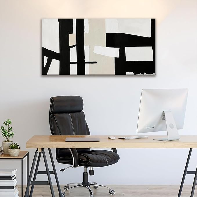 QSQ Abstract Black And White Wall Art Painting Canvas Art Wall Decor 20 x 40 Inch Decorations Grey White Wall Art Office Home Wall Decor Canvas Picture Artwork For Bedroom Kitchen