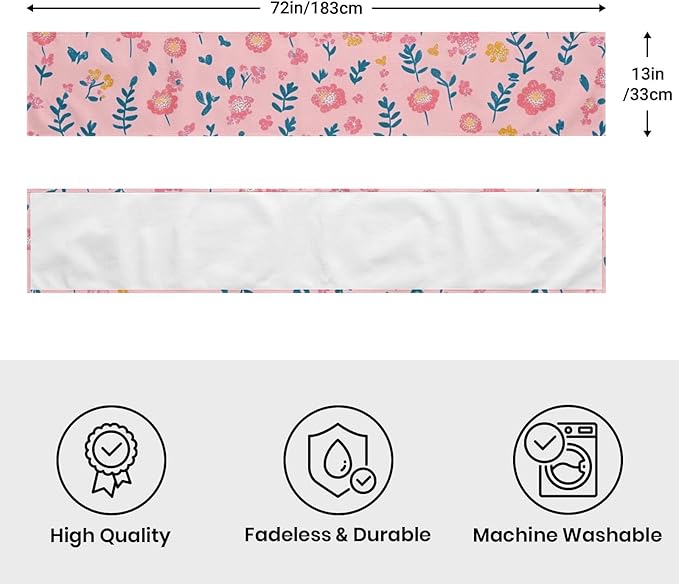 Pink Flower Table Runner 13x72 Inches Vintage Floral Faux Linen for Kitchen Dining Table Decor Wedding Birthday Party Holiday Celebration