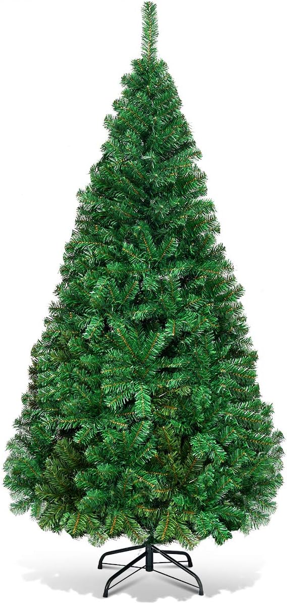 GOFLAME 6FT PVC Artificial Green Christmas Tree Home Holiday Décor with Metal Stand 650 Branches Holiday Indoor Decoration, Easy to Assemble