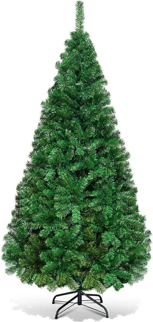 GOFLAME 6FT PVC Artificial Green Christmas Tree Home Holiday Décor with Metal Stand 650 Branches Holiday Indoor Decoration, Easy to Assemble