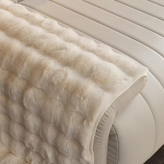 Faux Fur Couch Cover, Soft Warm Plush Sofa Couch Cover, Non Slip Sectional Sofa Slipcovers, Washable Furniture Protector for Kids, Dogs, L Shaped Armrest Backrest Cover(Beige White, 28"x 28")