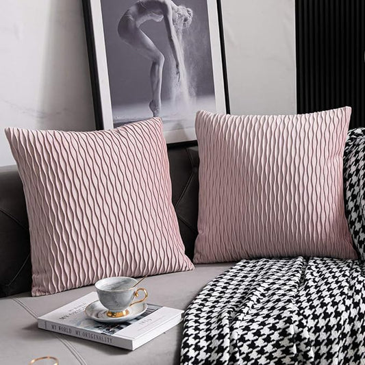 20x20 Pink Throw Pillow Covers: 2 Pack Original Striped Velvet Square Decorative Pillow Cases for Farmhouse Couch