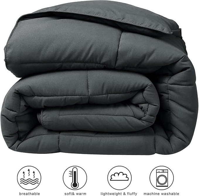 COHOME Quilted Oversized King Size Comforter - All-Season Down Alternative Duvet Insert - Luxury Hotel Soft Breathable Dark Grey Comforter with Anti-Clump Tech & 8 Tabs - Reversible （98"x116"）
