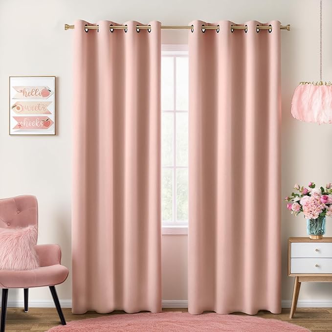 KOUFALL Blush Pink Curtains Blackout,Nursery Curtain for Girl Baby,Grommet Neutral Boho Pale Rose Peach Shabby Chic Aesthetic Modern Glam Pastel Curtains for Girls Bedroom 2 Panels Set 84 Inches Long