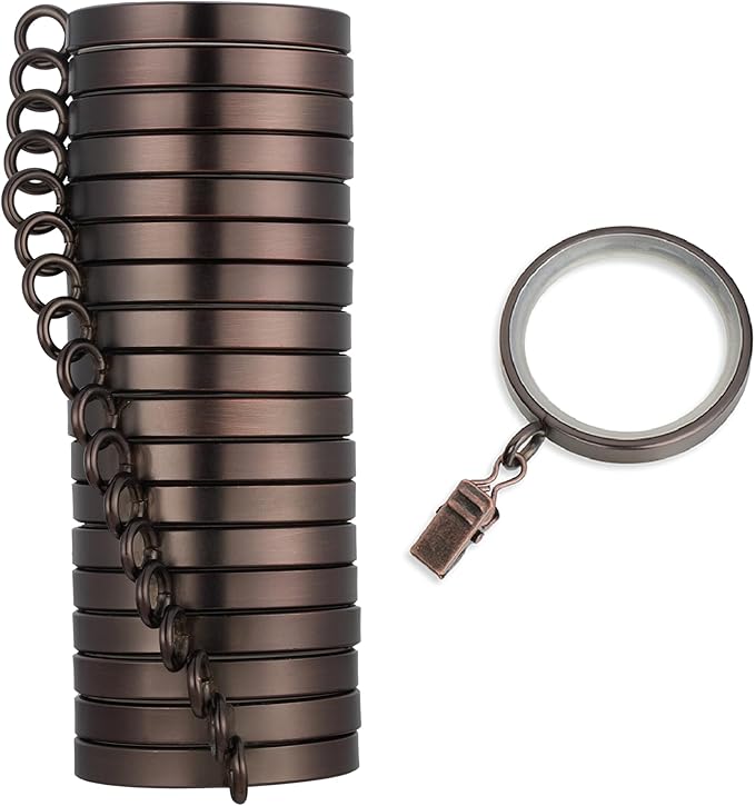 MODE Cambria Designer Series - Premium Easy Glide 18 Count Curtain Rings - Metal with Smooth, Quiet Nylon Inserts with Clips - 2 inch Diameter (1-5/8 inch Inside Diameter) - Oil Rubbed Bronze