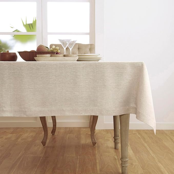 Solino Home Linen Tablecloth 60 x 102 Inch - 100% Pure Linen Light Natural Table Cloth for Rectangular Tables - Athena, Machine Washable Cloth Tablecloth for Fall, Thanksgiving, Christmas, Holiday