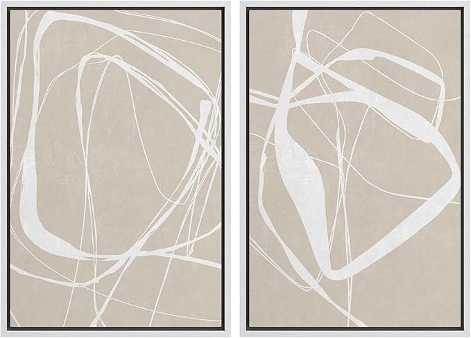 SIGNWIN Framed Canvas Print Wall Art Set Mid-Century Geometric Ring Pattern Abstract Shapes Cozy Neutral Minimalism Decorative Bohemian Relax/Zen for Living Room, Bedroom, Office - 24"x36"x2 White