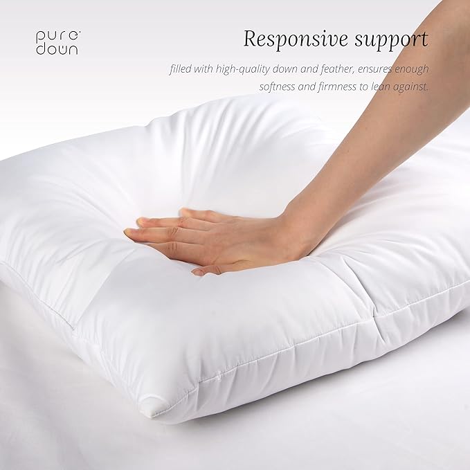 puredown® Lumbar Pillow Inserts 12 x 20 (Pack of 2, White), Filled with Feather and Down, Decorative Pillows for Couch, Home Decor