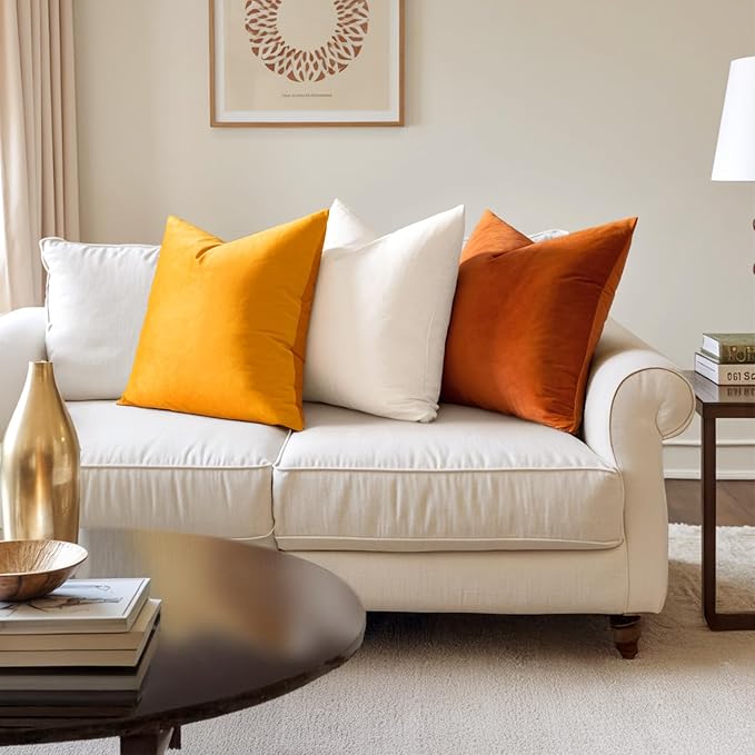 MIULEE Pack of 2 Rust Pillow Covers 18x18 Inch Fall Decorative Velvet Throw Pillow Covers Modern Soft Couch Throw Pillows Farmhouse Home Decor for Sofa Bedroom Living Room