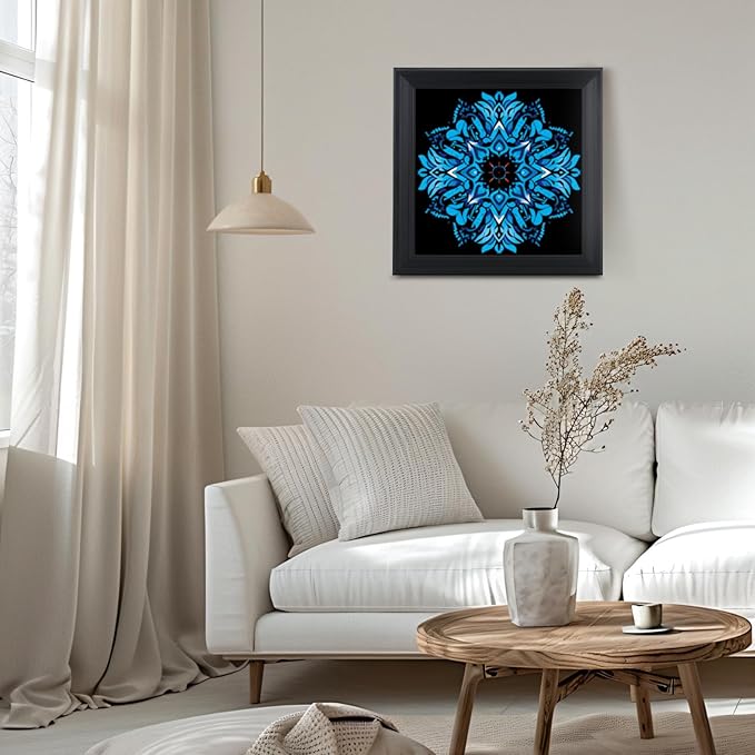 Brivoria Mandala Wall Art Home Decor, Large Framed Blue Azure Mandala Statement Piece, Modern Spiritual Wall Decor for Living Room Entryway Office or Meditation Area, Peaceful Center Display, 20x20