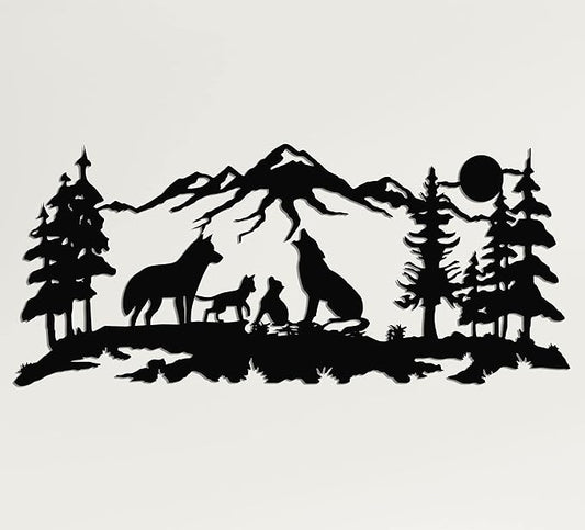 DEKADRON Metal Wall Art, Wolf Family Art, Nature Wall Decor, Metal Wall Sculpture (30" W x 13" H / 75x33 cm)