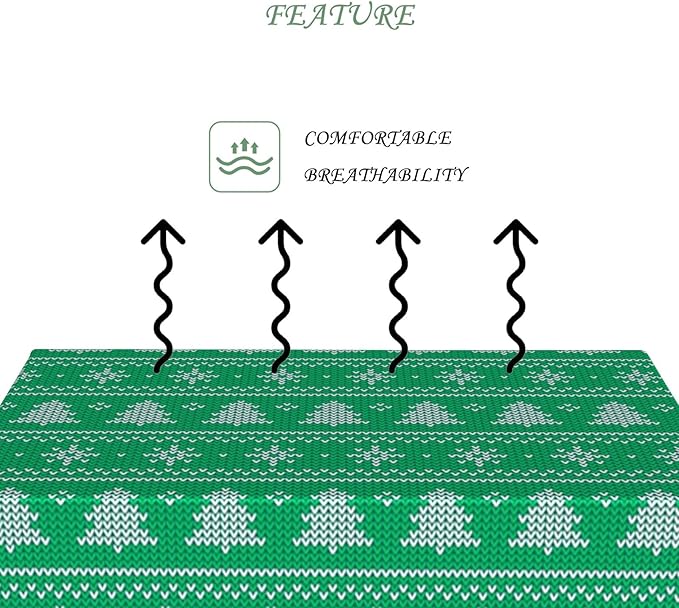 70x90 Inch Christmas Theme Rectangle Tablecloth Xmas Tree Snowflake Stripe Green Table Cloth Washable Durable Table Cover for Kitchen Dining Banquet Ugly Christmas Sweater Party Decor