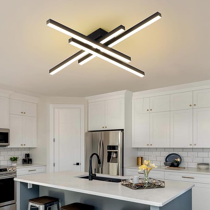 JAYMP Modern Ceiling Light with Remote, 43.3" Black Sputnik Ceiling Lamp, 64W Dimmable LED Lighting Fixture for Dining Room, Living Room, Kitchen Island, 4 Lights