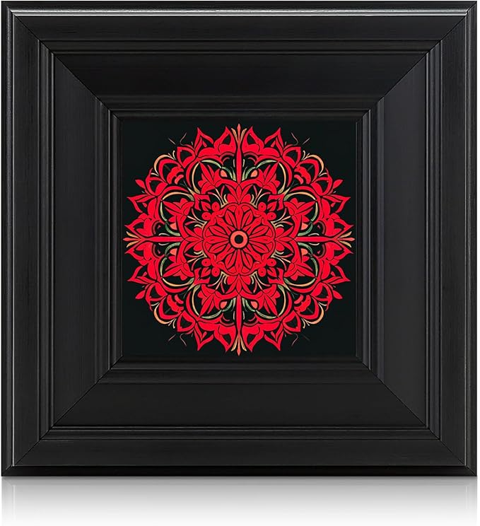 Brivoria Mandala Wall Art Home Decor, Framed Red Ember Glow Mandala Artwork, Modern Spiritual Accent for Meditation Corner Desk Shelf or Bedroom, Warm Wall and Tabletop Display, 8x8