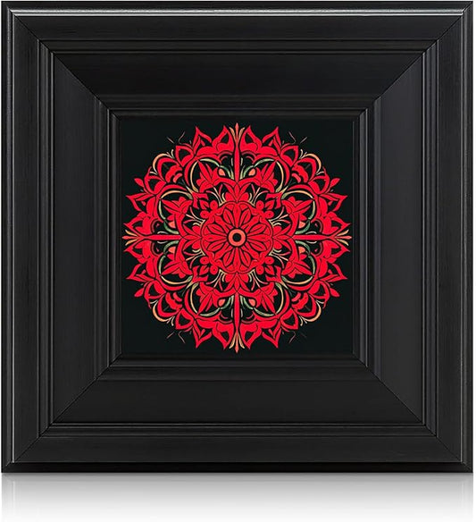 Brivoria Mandala Wall Art Home Decor, Framed Red Ember Glow Mandala Artwork, Modern Spiritual Accent for Meditation Corner Desk Shelf or Bedroom, Warm Wall and Tabletop Display, 8x8