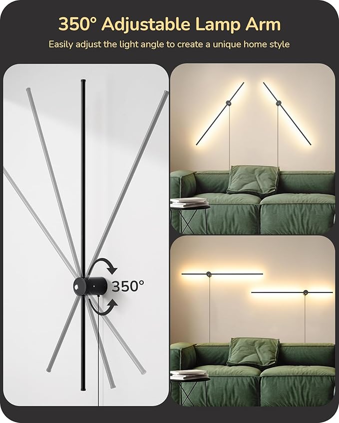 EDISHINE Plug in Wall Sconce Set of Two, Stepless 2700K-6000K Dimmable LED Wall Lights, 350° Rotation 39.4" Touch Wall Sconce with Remote, Timer, Night Light Mode for Living Room Bedroom Hallway