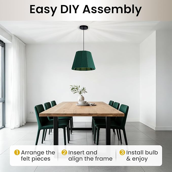 Pendant Light with Felt Lampshade, Modern Hanging Lamp Fixture, DIY Acoustic Pendant Light Chandeliers for Kitchen Island, Living Room, Dining Room, Bedroom, Office (D15.7"x11")