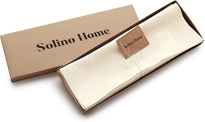 Solino Home Ivory Placemats Set of 4-100% Pure Linen Placemats 14 x 14 Inch for Christmas, New Year - Fete