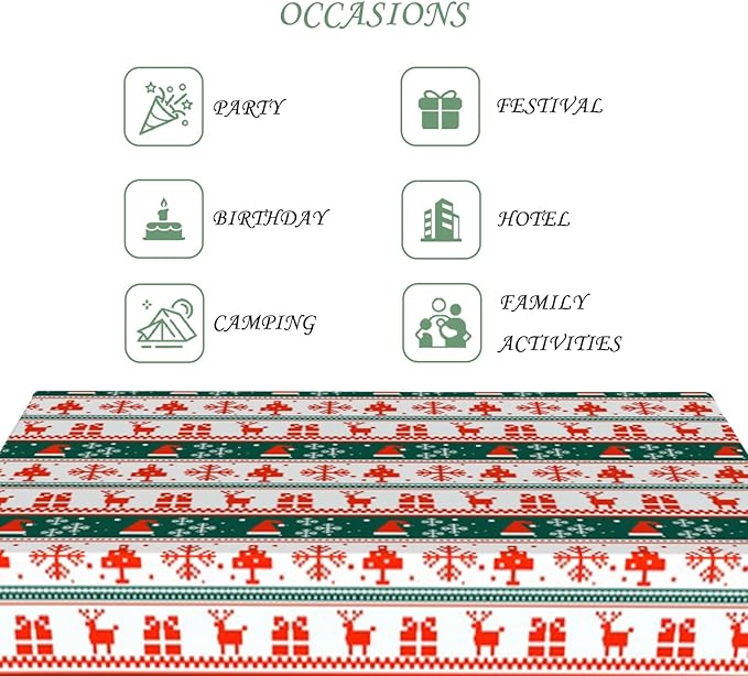 54x78 Inch Xmas Rectangle Tablecloth Reindeer Snowflakes Christmas Element Stripe Table Cloth Washable Durable Table Cover for Kitchen Dining Banquet Ugly Christmas Sweater Party Decor