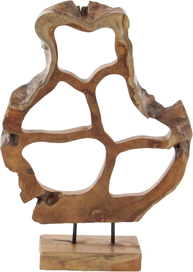 Deco 79 Teak Wood Abstract Handmade Decorative Sculpture Home Decor Statue, Accent Figurine 16" x 8" x 25", Brown