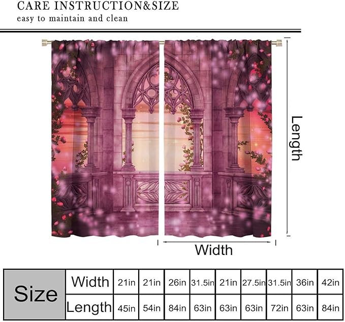 Gothic Mid Century Blackout Curtains, Medieval Balcony Mysterious Red Rose Print Pattern Window Drapes, for Living Room Bedroom 31.5(W)*63(L) 2 Panels