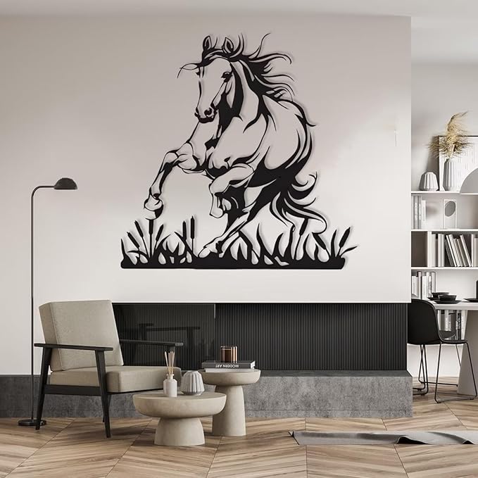 Metal Horse Wall Art, Metal Wall Art Wildlife, Running Horse Wall Art, Rustic Concise Western Horse Decor, Safari Metal Sculpture, Horse Home Decorations, Farmhouse Wall Decor (Gold, 39"x39"|100x100cm)