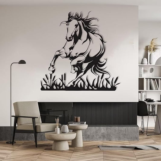 Metal Horse Wall Art, Metal Wall Art Wildlife, Running Horse Wall Art, Rustic Concise Western Horse Decor, Safari Metal Sculpture, Horse Home Decorations, Farmhouse Wall Decor (Black, 31"x31"|80x80cm)