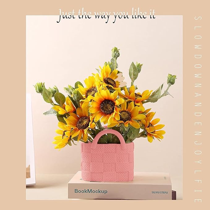 Ceramic Vase, Small Modern Flower Vase for Home Decor, Handbag Collection Creative Ceramic Floral Vases for Centerpieces, Flower Arrangement Decoration Shooting Props (Pink)