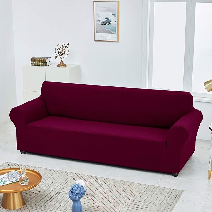 Joccun Stretch Loveseat Couch Cover Slipcover, 1-Piece Sofa Cover for 2 Cushion Couch Spandex Jacquard Washable Furniture Protector Cover for Living Room,Kids,Pets（Loveseat,Burgundy）