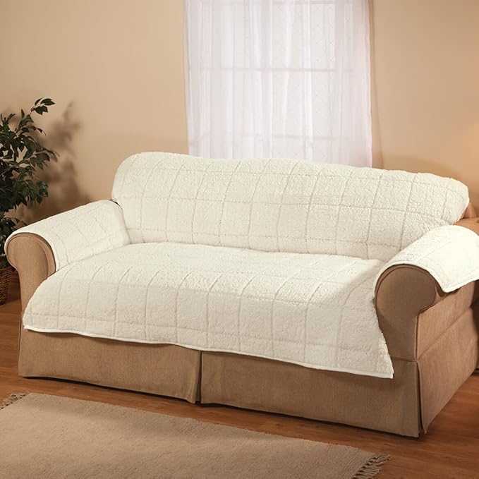 OakRidge Bradley Sherpa Sofa Protector - Slipcover Natural Ivory