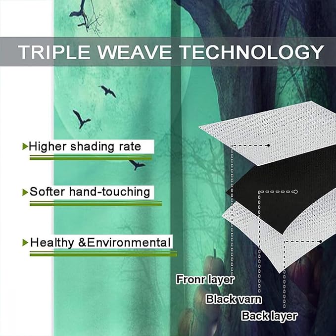 Gothic Mushroom Blackout Window Curtains, Misty Dark Black Forest Moon Halloween Window Drapes, for Living Room Bedroom 21(W)*45(L) 2 Panels