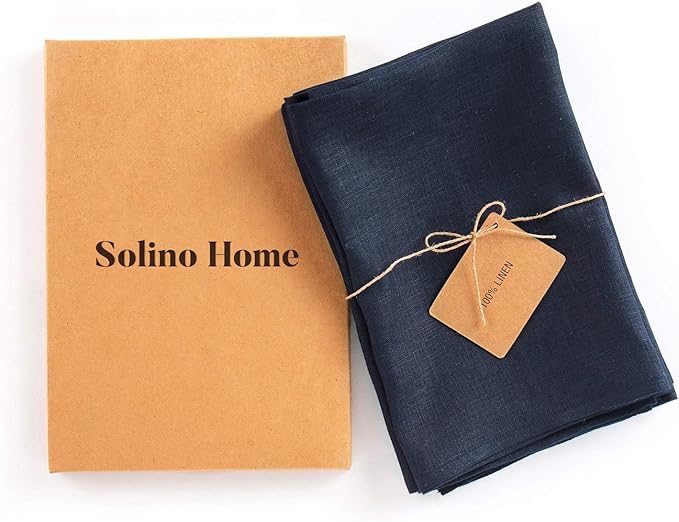 Solino Home Navy Blue Linen Napkins Set of 4 - 100% Pure Linen Dinner Napkins 20 x 20 Inch for Christmas, Holiday, Winter, New Year - Fete