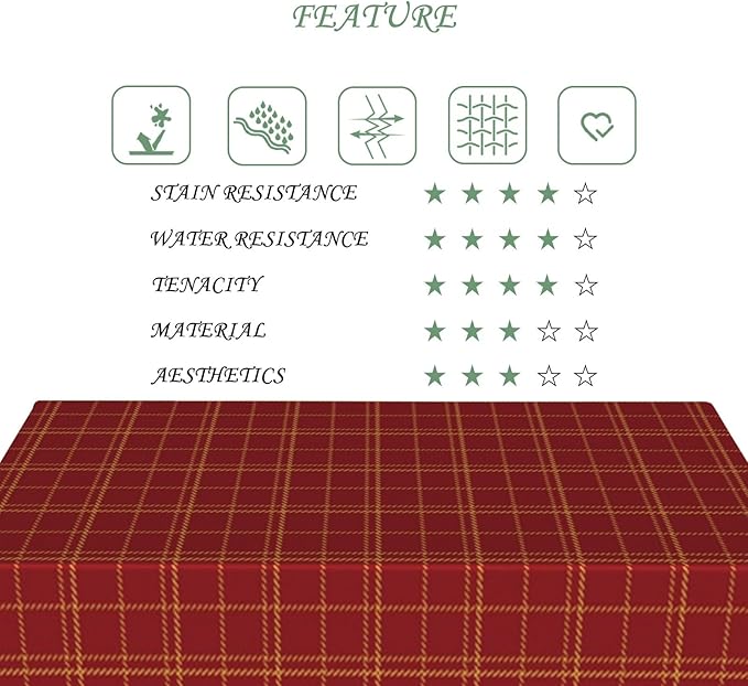 54x108 Inch Christmas Plaid Rectangle Tablecloth Vintage Tartan Dark Red Table Cloth Washable Durable Table Cover for Kitchen Dining Banquet Ugly Christmas Sweater Party Decor