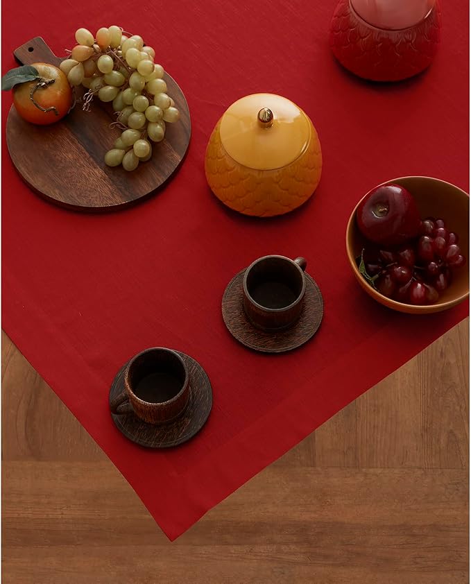 Solino Home Linen Red Square Tablecloth 52 x 52 Inch - 100% Pure Linen Table Throw - Fete, Machine Washable Table Cloth for Christmas, Holiday, Winter