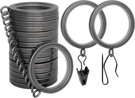 BlastHome® Luxury Curtain Rings - Premium Metal with Quiet, Smooth Nylon Inserts - Pinhooks and Clips Included - 1 1/2" Inside Diameter - 18 Rings for Two Standard Curtains - Gunmetal/Pewter