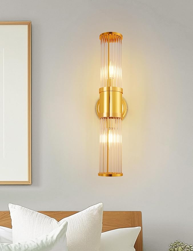 DORESshop Gold Wall Sconce, 19.6” Sconces Lighting, 2-Light Modern Light Fixtures, Bathroom Vanity Light for Living Room, Bedroom, Sconces Wall Decor, 1pack