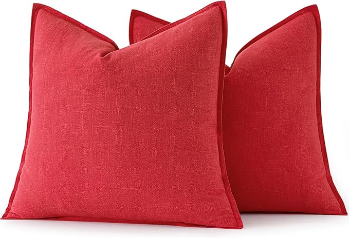 MIULEE Christmas Decorative Linen Pillow Covers 20x20 Inch Red Boho Farmhouse Neutral Couch Throw Pillows for Bed Pack of 2 Accent Modern Pillowcase Sofa Livingroom Home Decor