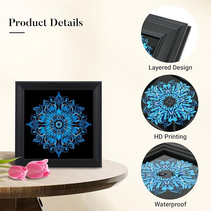 Brivoria Mandala Wall Art Home Decor, Large Framed Blue Mystic Waves Mandala, Modern Spiritual Wall Decor for Living Room Office Entryway or Meditation Space, Peaceful Statement Display, 20x20