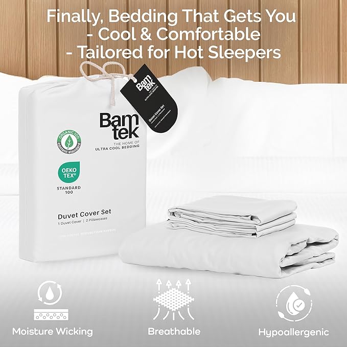 Duvet Cover Set - 100% Viscose Derived from Bamboo Duvet Cover King Size, 3 PC Luxury Cooling Duvet Cover for Hot Sleepers, Silky Buttery Soft Comforter Cover & 2 PC King Pillowcases, White