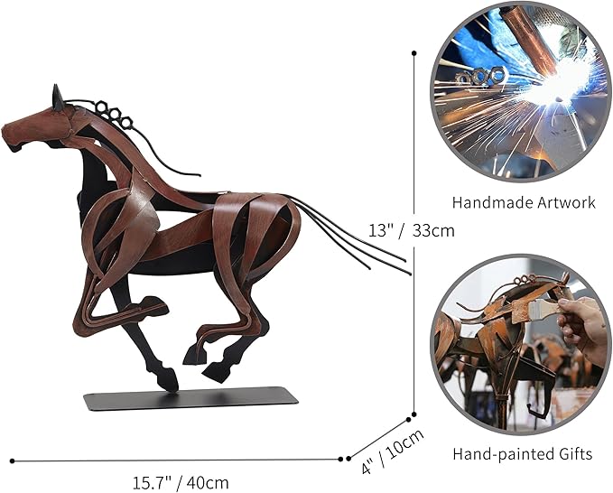 Horse Statue, Unique Metal Art Sculpture for Vintage Home Decor, Modern Decor, Gift for Horse Lovers (Brown)