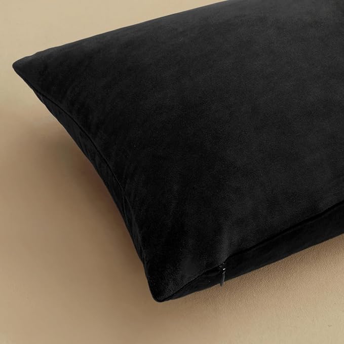 MIULEE Pack of 2 Velvet Pillow Covers Decorative Square Pillowcase Soft Solid Cushion Case for Sofa Bedroom Car 14 x 14 Inch Black