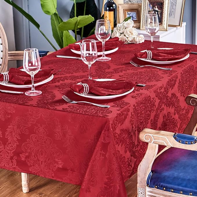 Rectangle Table Cloth Linen Farmhouse Stainproof Waterproof Washable Polyester Oblong Rectangular Fabric Table Cover for Kitchen Dining Dinner (Red, 60 X 84 Inch)