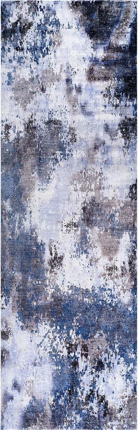 Non Slip Rugs 2x7 Modern Abstract Easy Silk Rubber Backing Soft Runner Rug for Hallways Easy to Clean Non Shedding Kitchen for Laundry Room Indoor Area Carpet (Navy - Blue, 2x7)